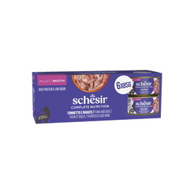 Schesir - P&acirc;t&eacute;e Complete Nutrition Bouillon Thon et B&oelig;uf pour Chats - 6x85g