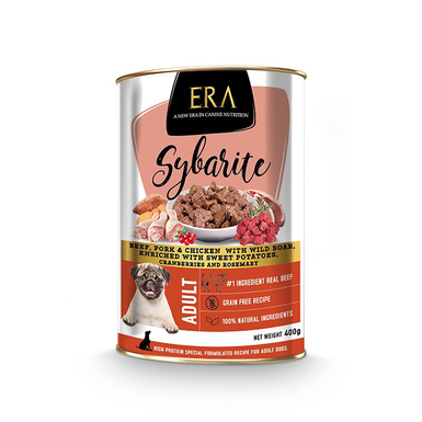 Era - Pâtée Sybarite Bœuf Porc Poulet et Sanglier pour Chiens - 400g