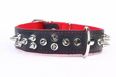 Yogipet - Collier Large Cuir Pointe pour Chien - Rouge