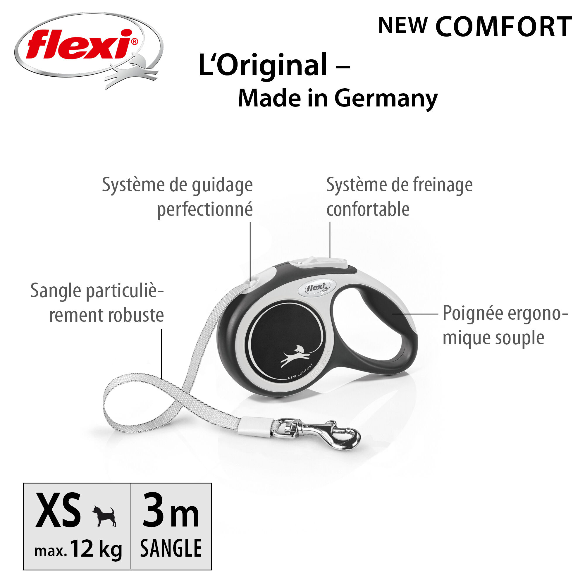 Flexi - Laisse New Confort Avec Sangle De 3m pour Chien Noir - XS 3m Image num&eacute;ro 7