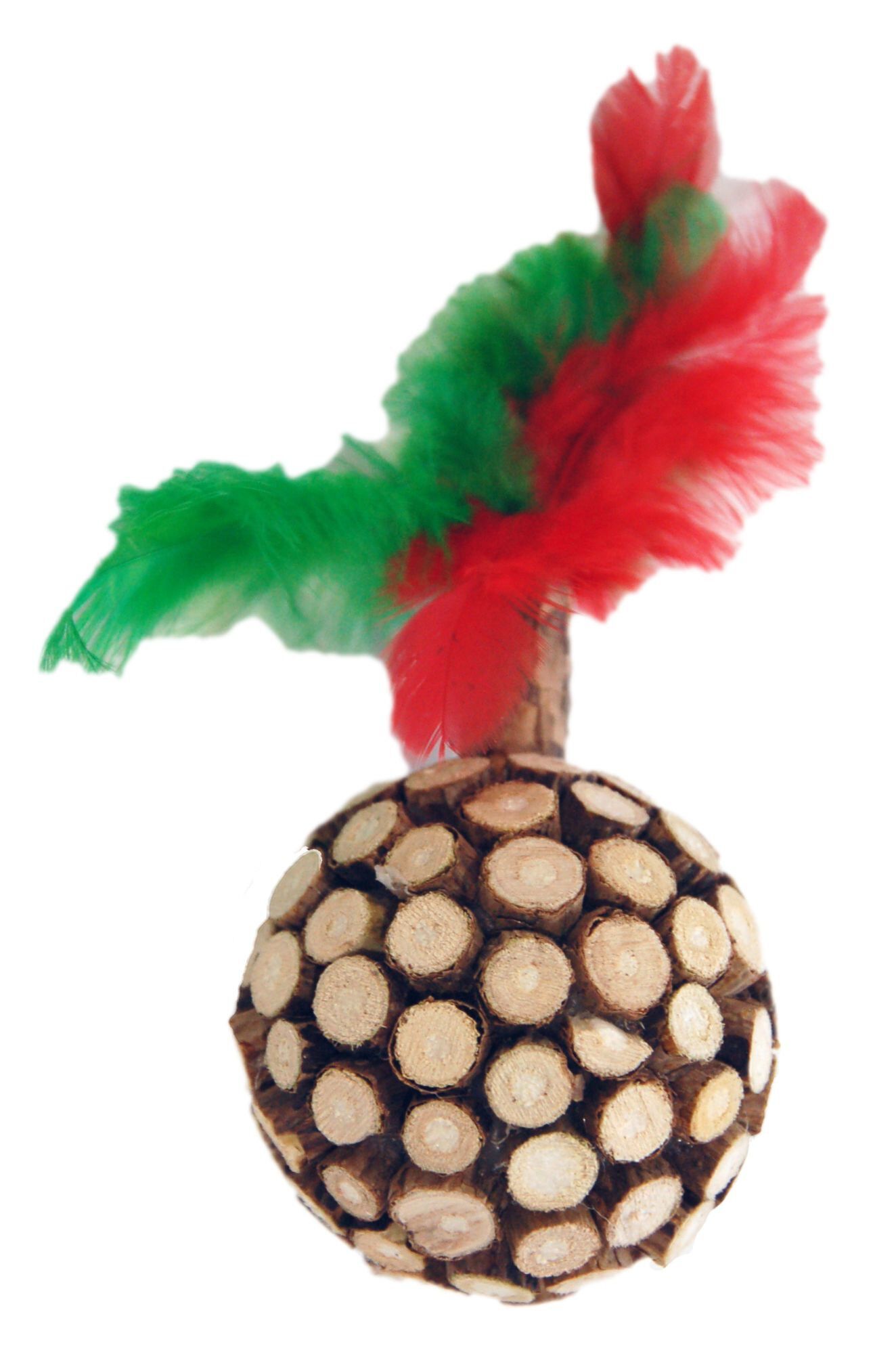 Wouapy - Jouet Rond en Bois avec Plumes pour Chat - 6cm Image num&eacute;ro 1