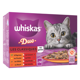 Whiskas - Sachets Fra&icirc;cheurs Duo Les Classiques en Gel&eacute;e pour Chats Adultes -12x85g