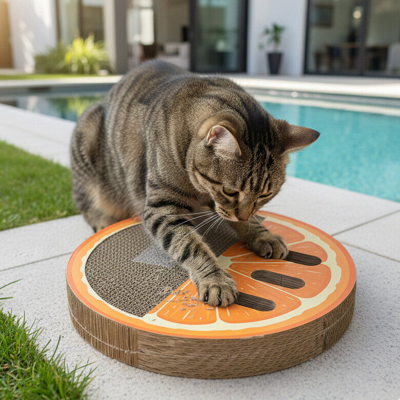 Summer Vibes - Griffoir Orange avec Herbe &agrave; Chat - 38cm Image num&eacute;ro 5
