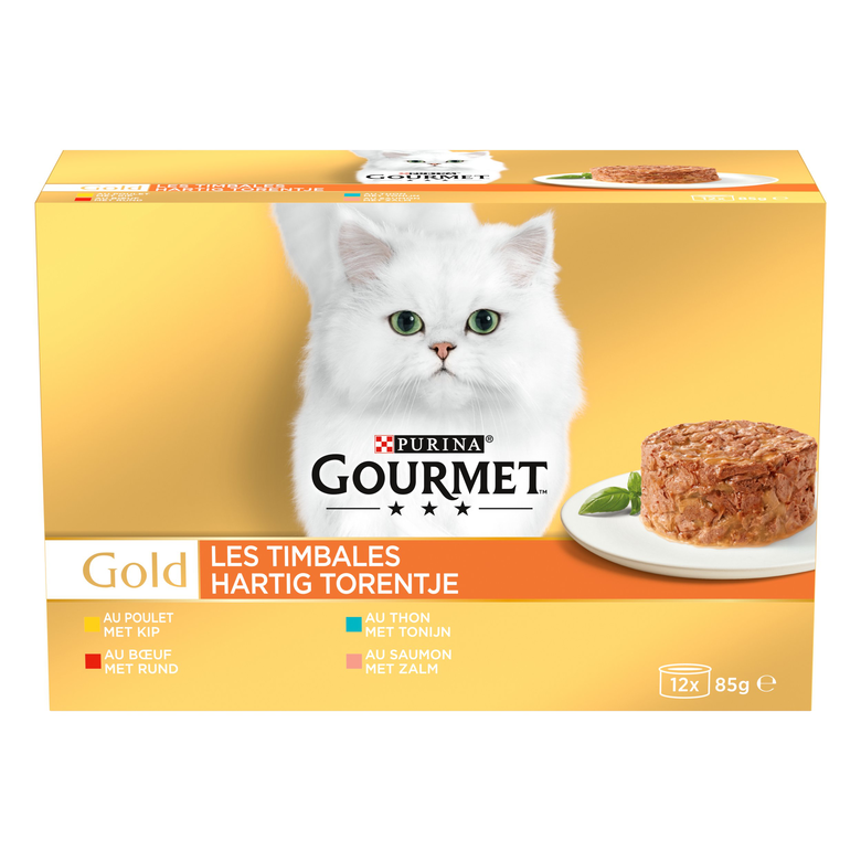GOURMET - Boîtes GOLD Les Timbales pour chat adulte - 12x85g Image numéro 1 GOURMET - Boîtes GOLD Les Timbales pour chat adulte - 12x85g Image numéro 1