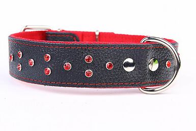 Yogipet - Collier Cuir Large Crystal pour Chien Rouge