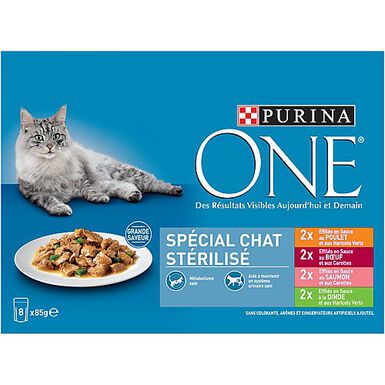Purina One - Multipack Effilés en Sauce 4 Variétés pour Chat Stérilisé - 8x85g