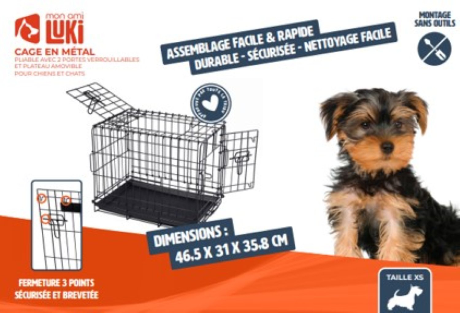 Mon Ami Luki - Cage de Transport M&eacute;tal pour Chiens - 46,5x31x35,8cm Image num&eacute;ro 2