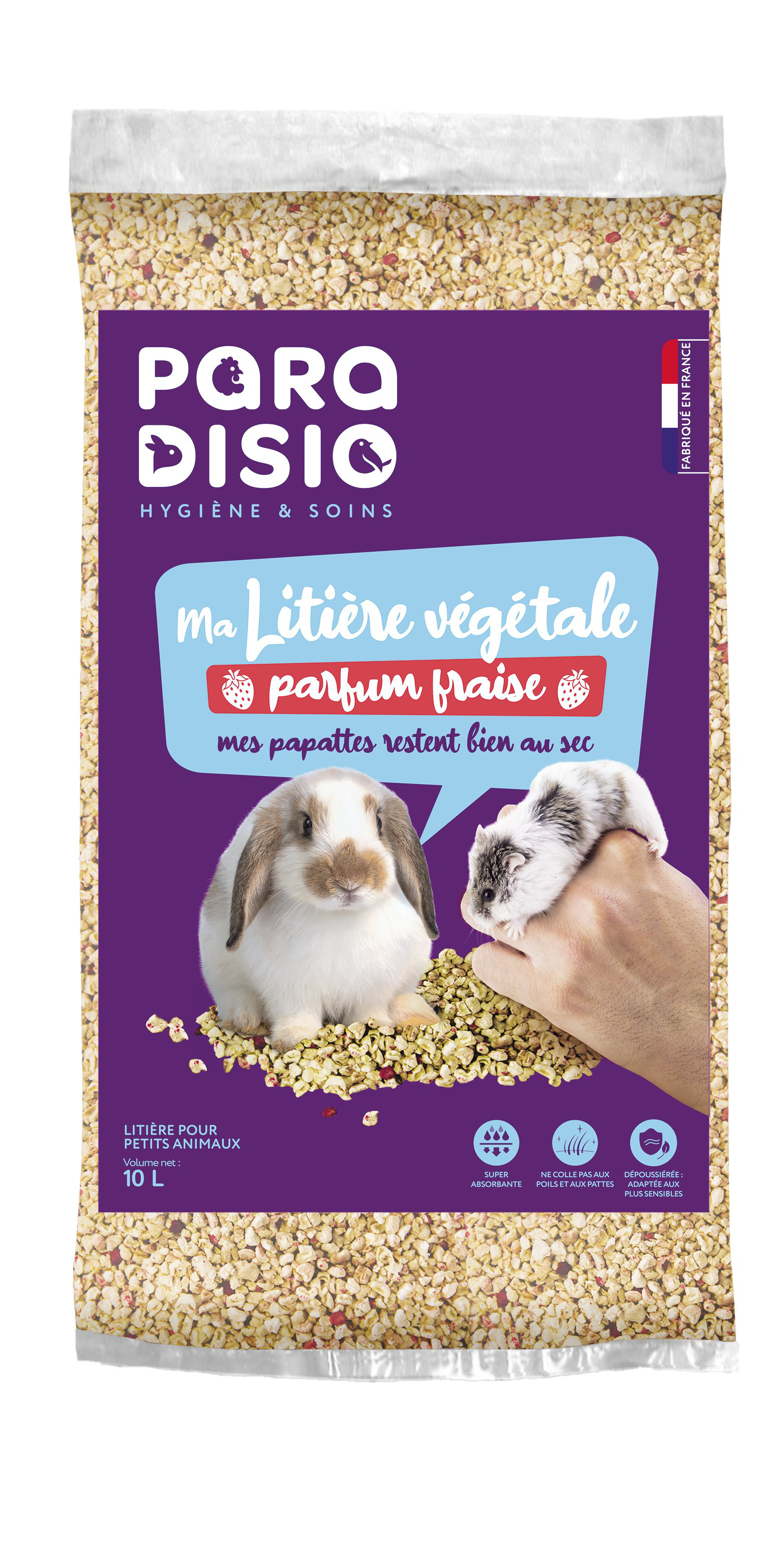 Paradisio - Liti&egrave;re V&eacute;g&eacute;tale Parfum&eacute;e &agrave; la Fraise pour Petits Animaux - 10L Image num&eacute;ro 1