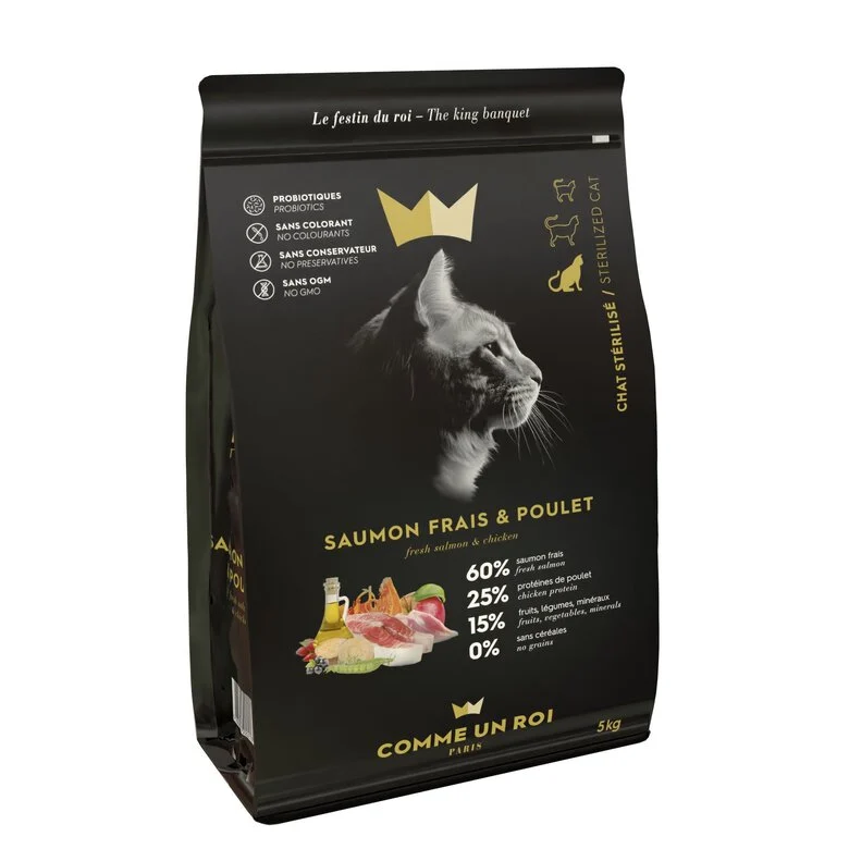 Comme Un Roi - Croquettes au Saumon et Poulet Frais pour Chat Stérilisé - 5Kg Image numéro 1 Comme Un Roi - Croquettes au Saumon et Poulet Frais pour Chat Stérilisé - 5Kg Image numéro 1