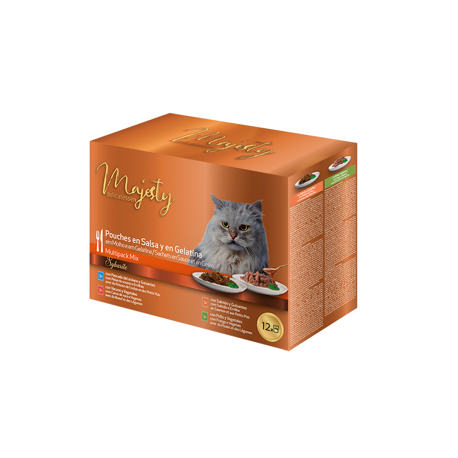 Majesty - Multipack Sachets en Gel&eacute;e et en Sauce Mix Poisson et Viandes pour Chats - 12x100g Image num&eacute;ro 1