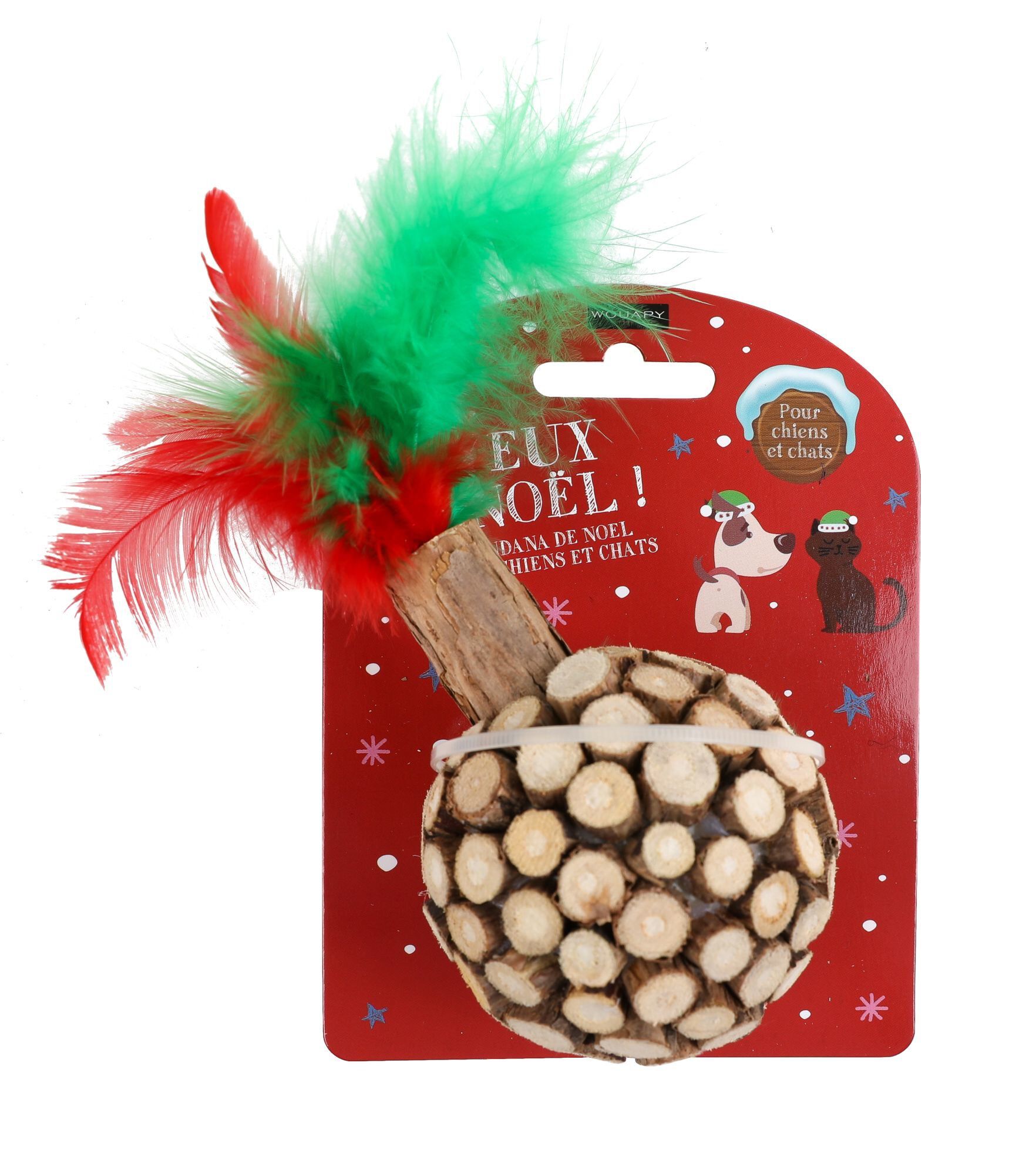 Wouapy - Jouet Rond en Bois avec Plumes pour Chat - 6cm Image num&eacute;ro 2