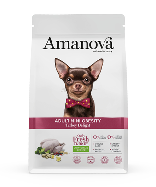 Amanova - Croquettes Adult Mini Obesity à la Dinde pour Chiens - 7Kg