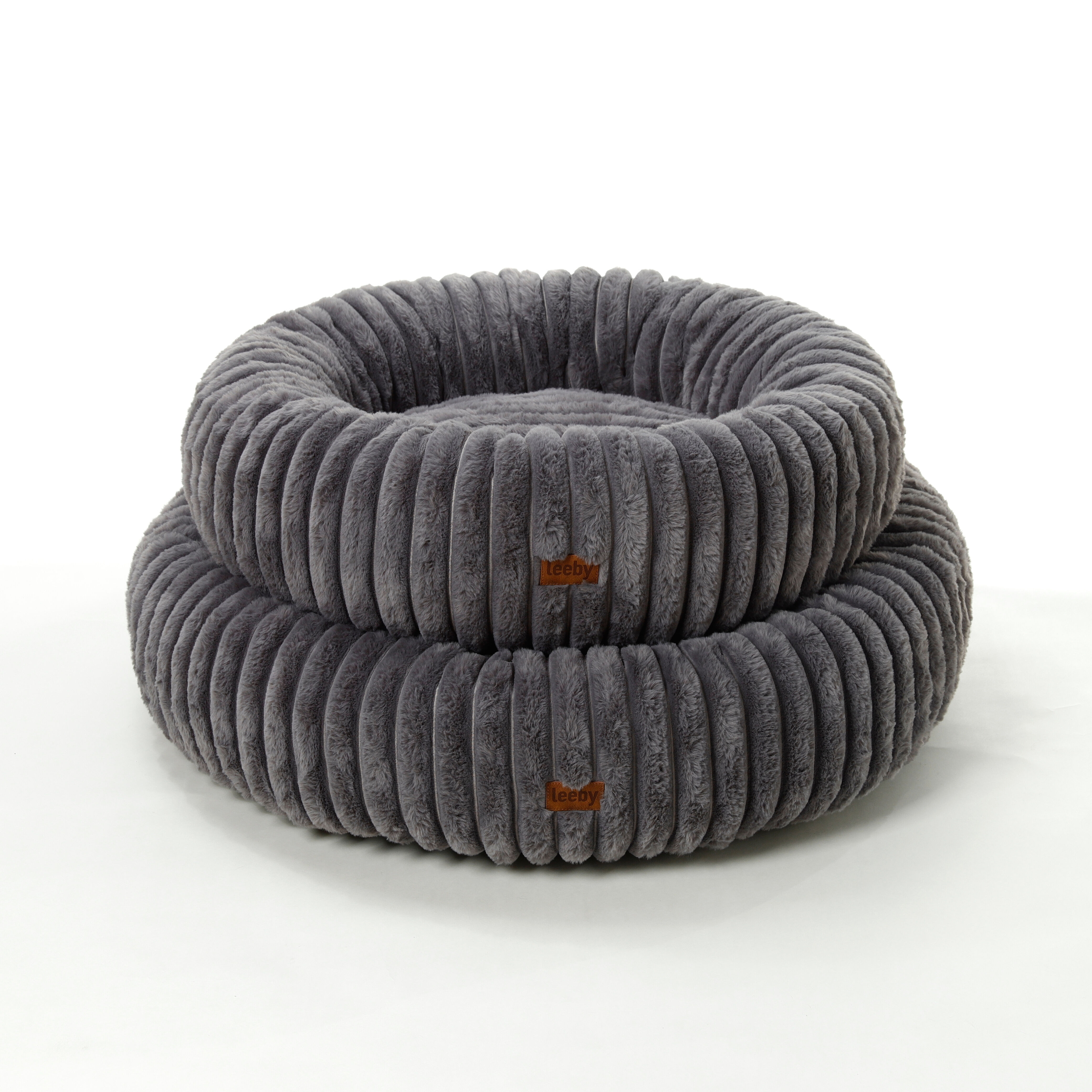 Leeby - Panier Donut en Velours C&ocirc;tel&eacute; Gris pour Chien - S Image num&eacute;ro 3