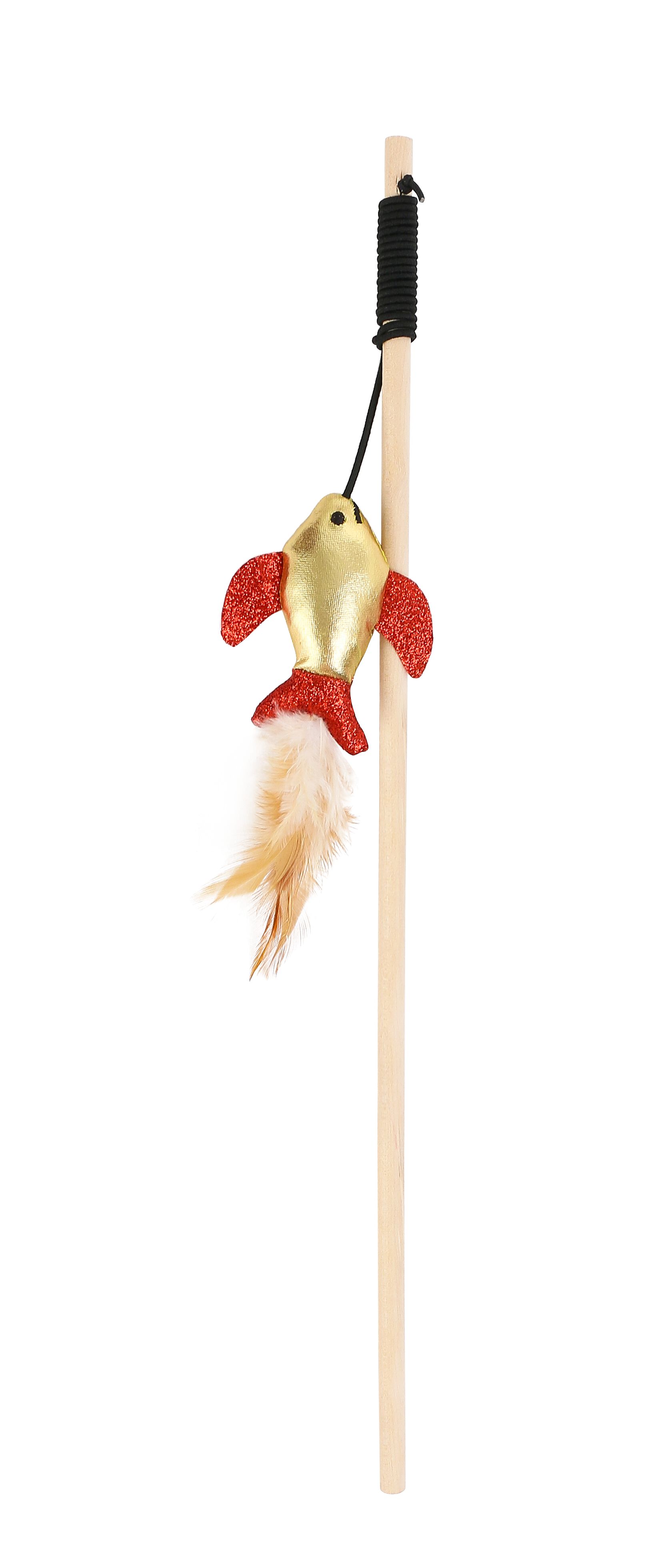 Wouapy - Canne &agrave; P&ecirc;che Poisson Paillette Grelot pour Chats - 40cm Image num&eacute;ro 1