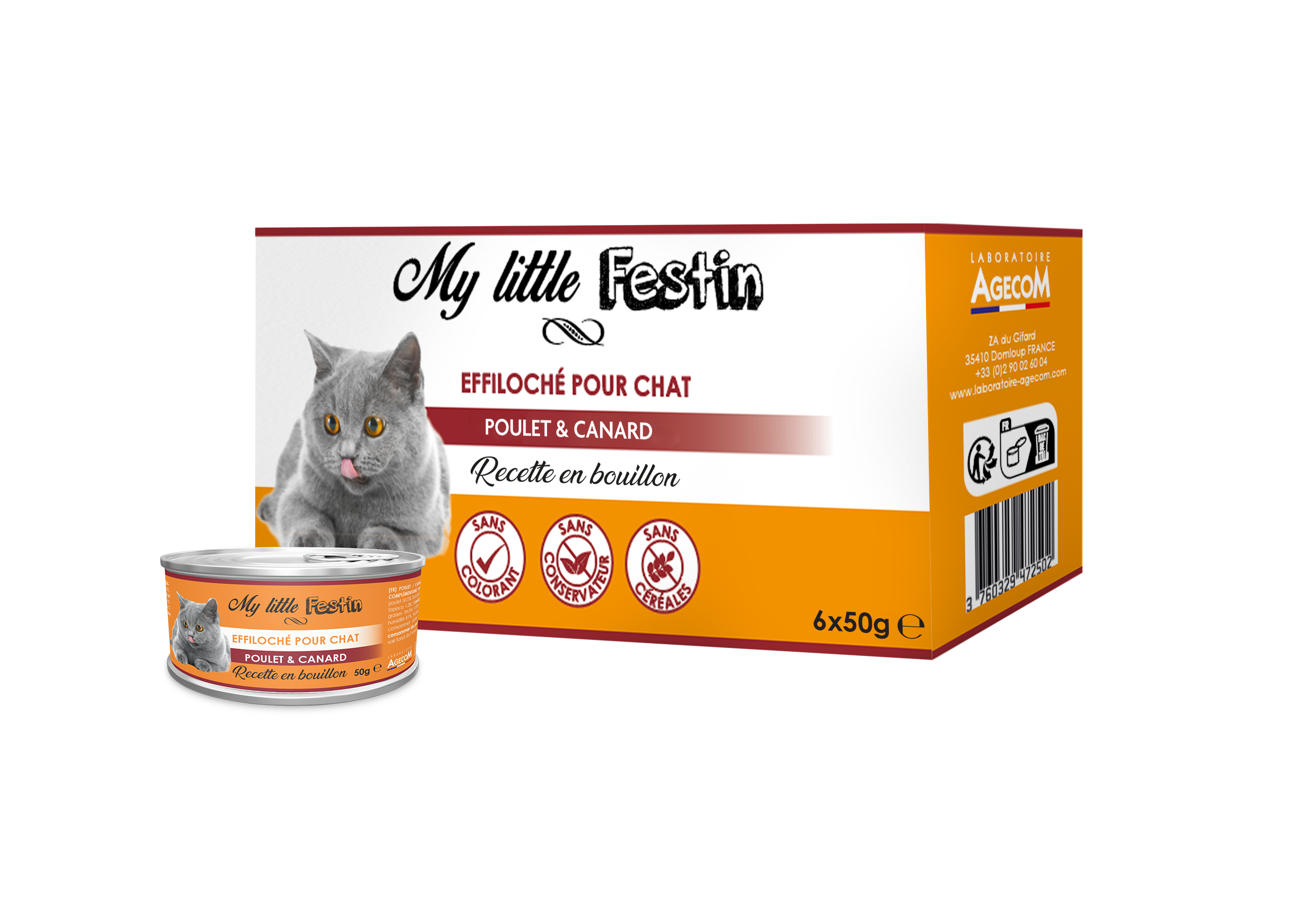 My Little Festin - P&acirc;t&eacute;e Recette en Bouillon Effiloch&eacute; Poulet et Canard pour Chats - 6x50g Image num&eacute;ro 1