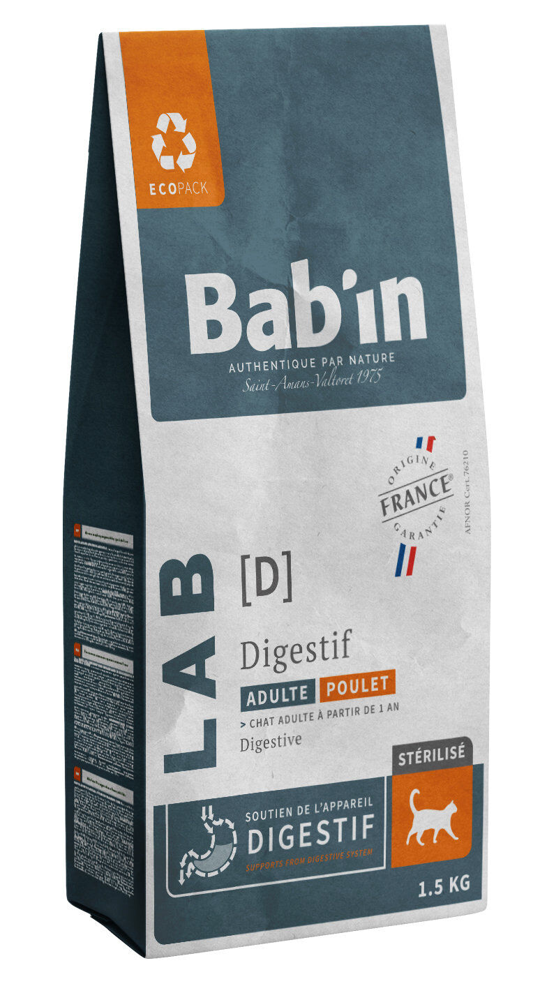 Bab'in - Croquettes V&eacute;t&eacute;rinaires LAB Digestion pour Chats - 1,5Kg Image num&eacute;ro 1