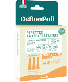 DeBonPoil - Pipettes Antiparasitaires et Apaisantes pour Chiot et Petit Chien - x3