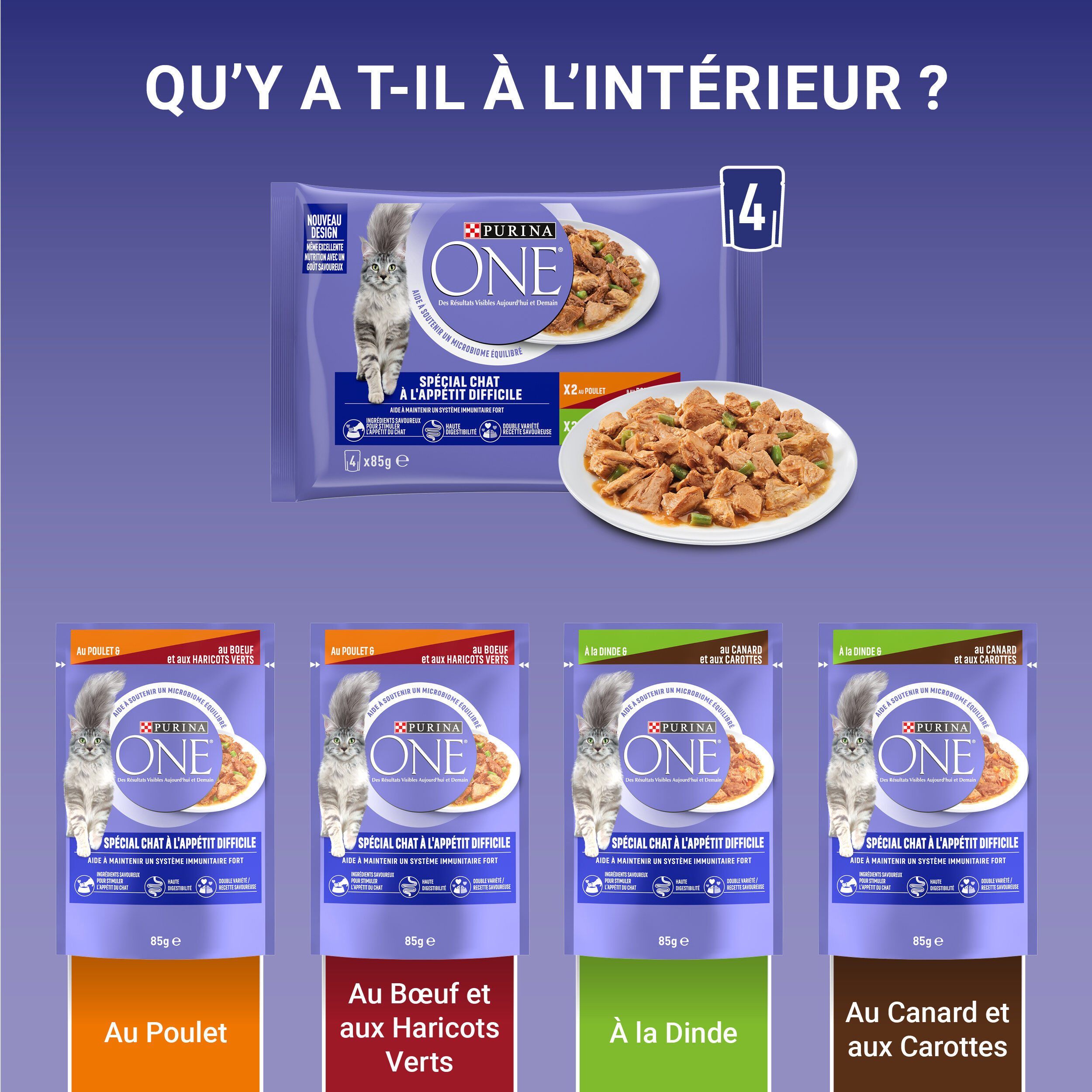 PURINA ONE - Sachets Fra&icirc;cheurs Chat difficile en Sauce B&oelig;uf Volaille L&eacute;gumes pour Chats - 4X85g Image num&eacute;ro 4