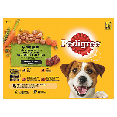 Pedigree - Sachets Fraîcheur Mixte à la Viande en Sauce pour Chiens - 12x100g