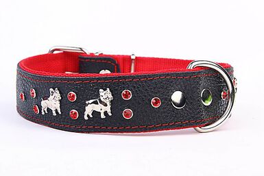 Yogipet - Collier Cuir French Bulldog pour Chien Rouge