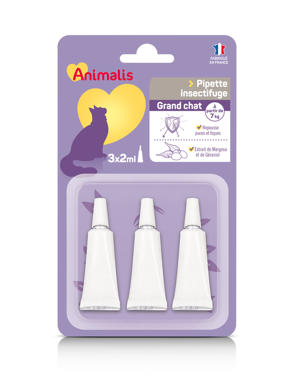 Animalis - Répulsif Insectifuge en Pipette pour Grand Chat - 3x2ml Image numéro 1 Animalis - Répulsif Insectifuge en Pipette pour Grand Chat - 3x2ml Image numéro 1