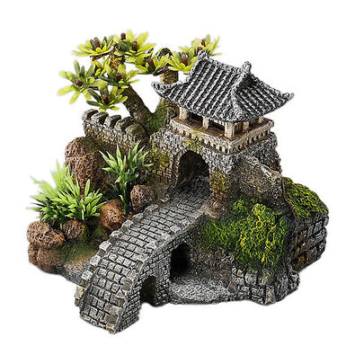Aquadella - Décoration Pont-Levis avec Plantes pour Aquarium - 14,3cm