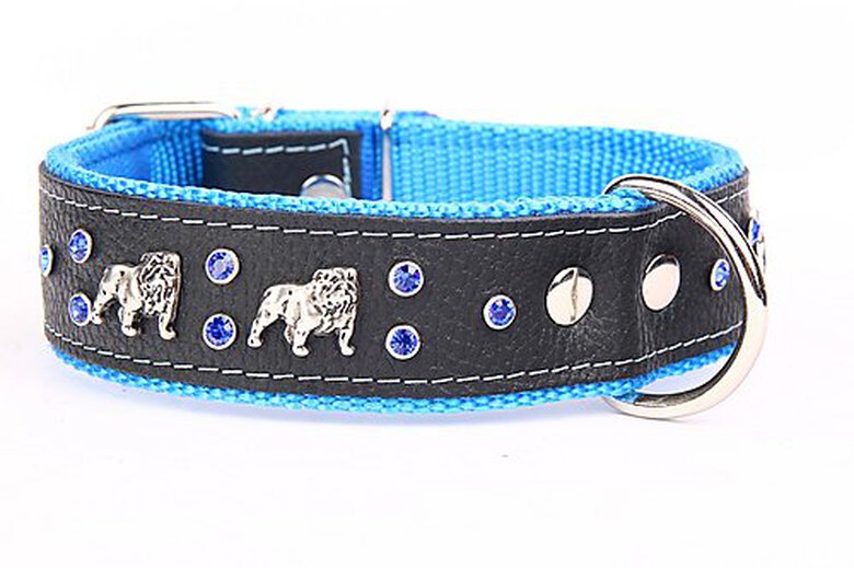 Yogipet - Collier Bulldog Cuir Crystal T65 48/58cm pour Chien - Bleu image number null