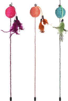 Flamingo - Jouet Canne à Pêche Glitty + Balle Plumes pour Chats - 42cm