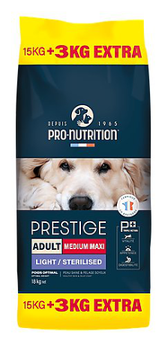 Pro-nutrition - Croquettes Prestige Medium Maxi Adult Light / Sterilised pour Chiens - 15+3Kg