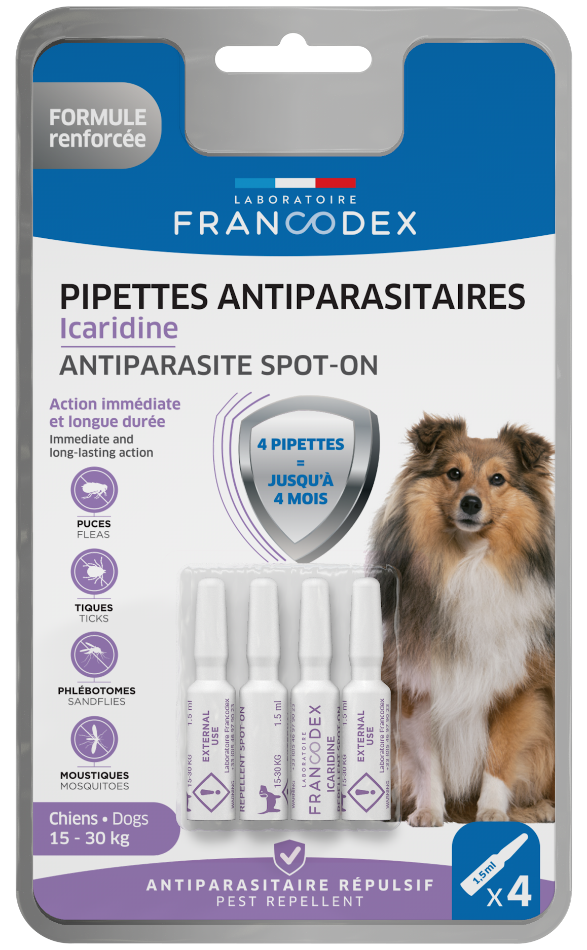 Francodex - Pipettes Antiparasitaires Icardine pour Chiens Adultes - x4 Image num&eacute;ro 1