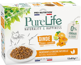 Flatazor - Pochons PURELIFE Effilés en Sauce à la Dinde pour Chat - 12x85g