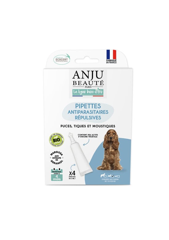 Anju Beaute - Pipettes Antiparasitaire Répulsives BIO pour Chiens 10 à 20kg - x 4 Image numéro 1 Anju Beaute - Pipettes Antiparasitaire Répulsives BIO pour Chiens 10 à 20kg - x 4 Image numéro 1