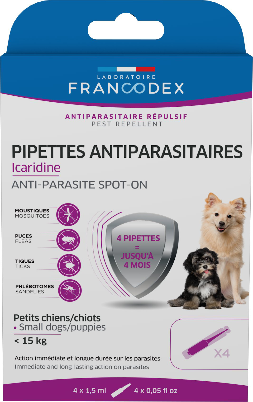 Francodex - Pipettes Antiparasitaires Icardine pour Chiots - x4 Image num&eacute;ro 1