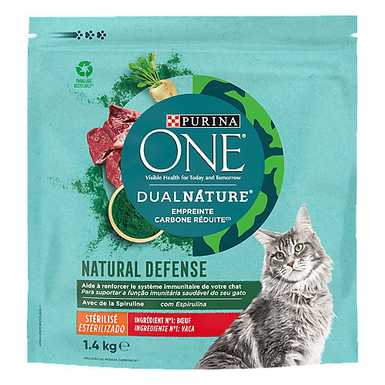 Purina One - Croquettes DUALNATURE Chat Stérilisé Spiruline Bœuf - 1,4kg