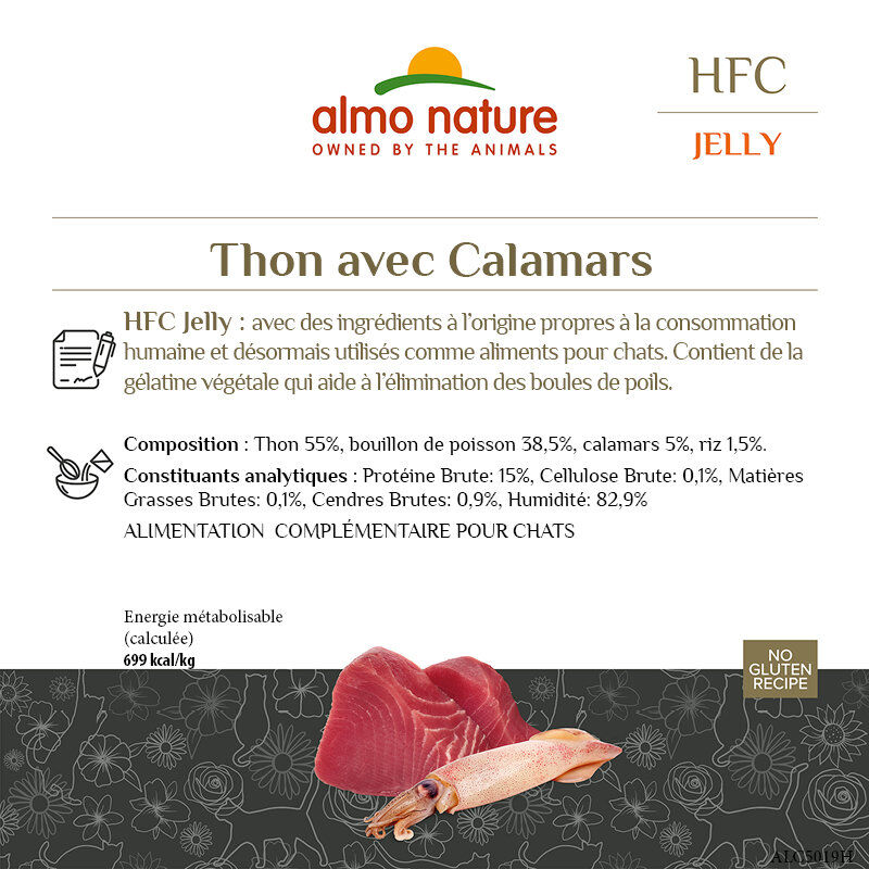 Almo Nature - P&acirc;t&eacute;e Hfc Jelly Thon Avec Calamars - 70g Image num&eacute;ro 3