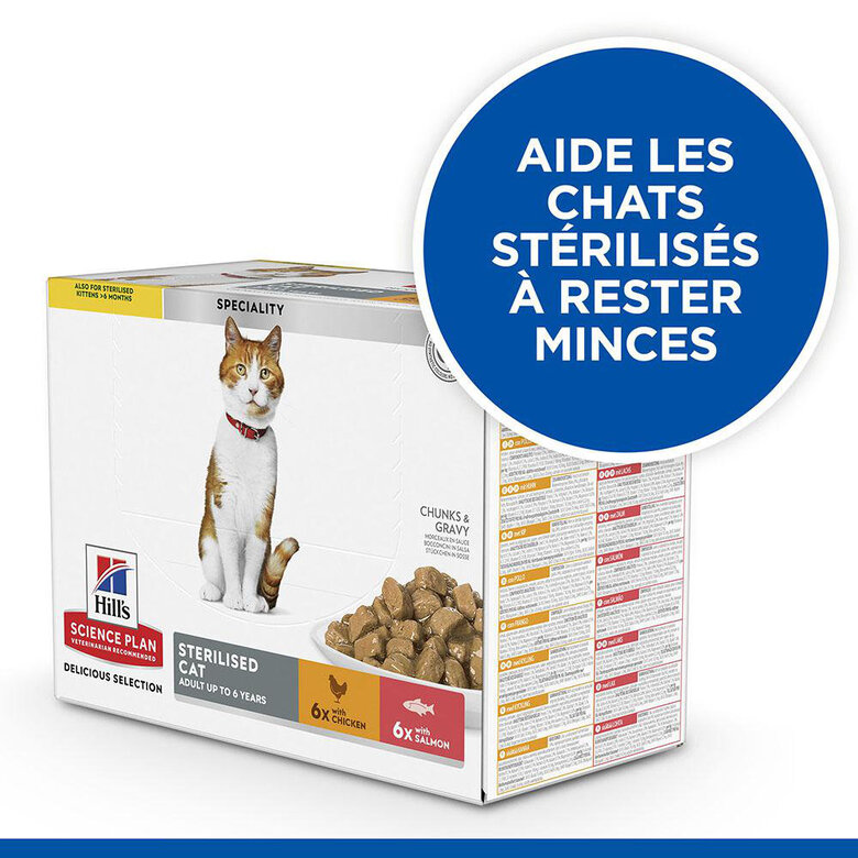 Hill's Science Plan - Sterilised Cat 12 Sachets Repas Pour Chat Stérilisé Poulet Et Saumon  - 12x85g Image numéro 2 Hill's Science Plan - Sterilised Cat 12 Sachets Repas Pour Chat Stérilisé Poulet Et Saumon  - 12x85g Image numéro 2