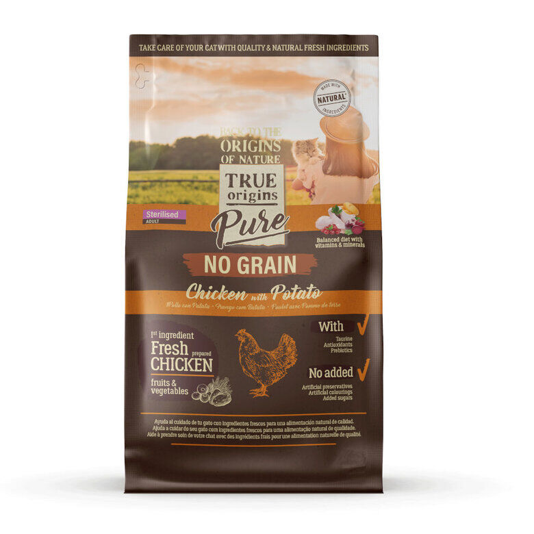 True Origins Pure - Croquettes au Poulet sans C&eacute;r&eacute;ales pour Chat Adulte St&eacute;rilis&eacute; - 2kg Image num&eacute;ro 1