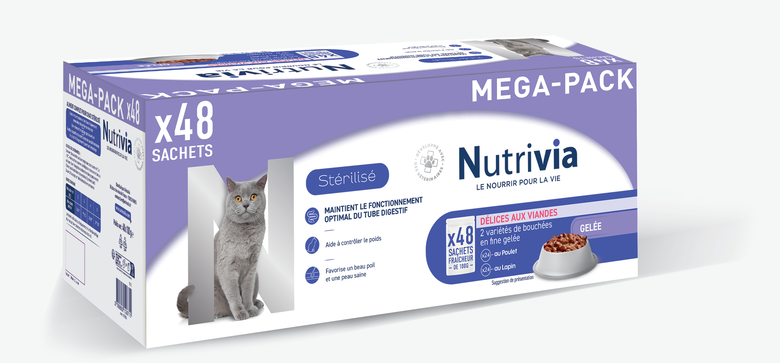 Nutrivia - Sachets en Gelée à la Viande pour Chats Adultes Stérilisés - 48x100g Image numéro 1 Nutrivia - Sachets en Gelée à la Viande pour Chats Adultes Stérilisés - 48x100g Image numéro 1