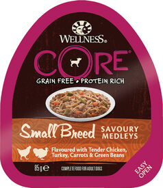 Wellness CORE - Repas Savoury Medleys Poulet et Dinde pour Chien Petite Race - 85g