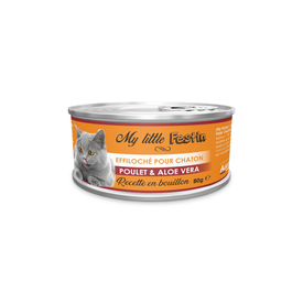 My Little Festin - P&acirc;t&eacute;e Recette en Bouillon Effiloch&eacute; Poulet et Aloe Vera pour Chatons - 80g