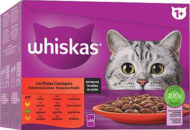 Whiskas - Sachets Repas Classiques en Sauce à la Viande pour Chats - 24x85g