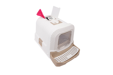 Animalis - Maison de Toilette Style Rotin pour Chat - Beige/Blanc