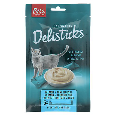 Pets Unlimited - Friandises Delisticks Mousse Saumon et Poulet pour Chat - 5x14g