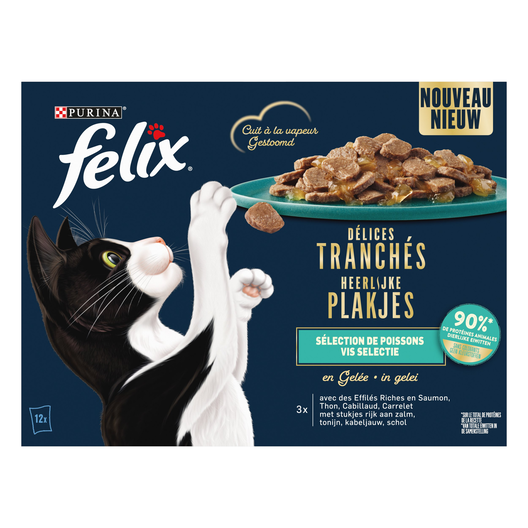 FELIX - Sachets Fraîcheur Délices Tranchés en Gelée Sélection Poissons pour chats adultes - 12x80g image number null