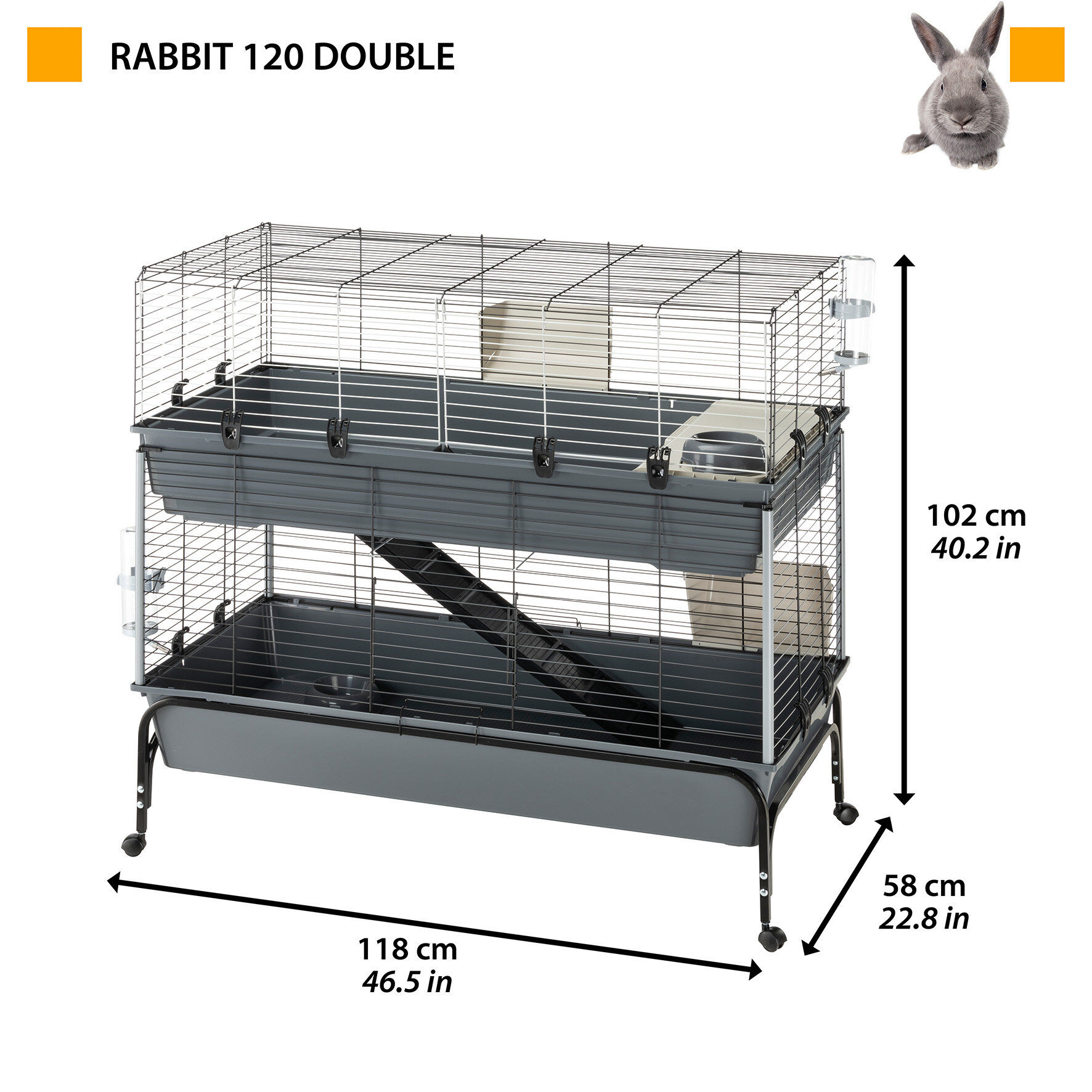Ferplast - Cage Rabbit 120 Double W/Stand pour Lapins - 58x118x117cm Image num&eacute;ro 1