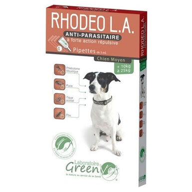 Greenvet - Pipettes Répulsives Rhodeo L.A Actifs Naturels pour Chiens 10-25Kg - 4x3ml