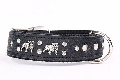 Yogipet - Collier Bulldog Cuir Crystal pour Chien - Noir