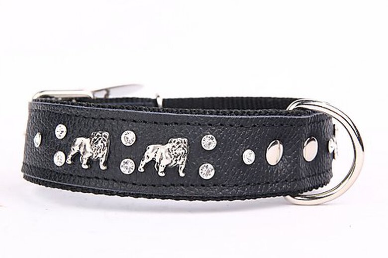 Yogipet - Collier Bulldog Cuir Crystal T55 39/50cm pour Chien - Noir image number null