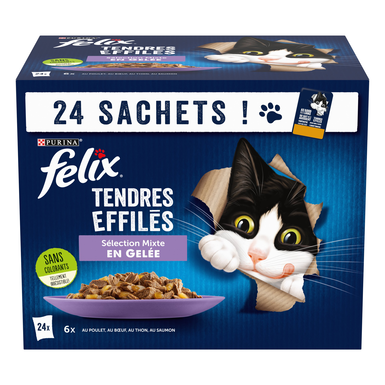 FELIX - Sachets fraîcheurs Tendres Effilés en Gelée Mixte pour Chats - 24x85g