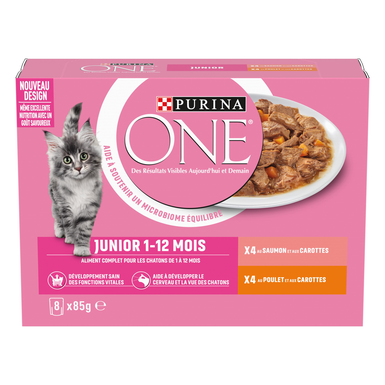 PURINA ONE - Sachets Fraîcheurs en Sauce Saumon et Poulet pour Chatons - 8x85g